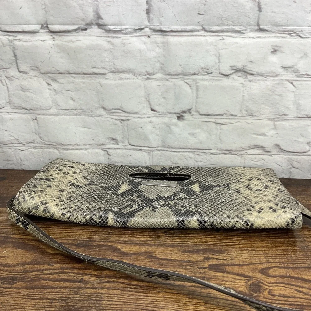 Michael Kors Snakeskin Leather Clutch With‎ Shoulder Strap Sand